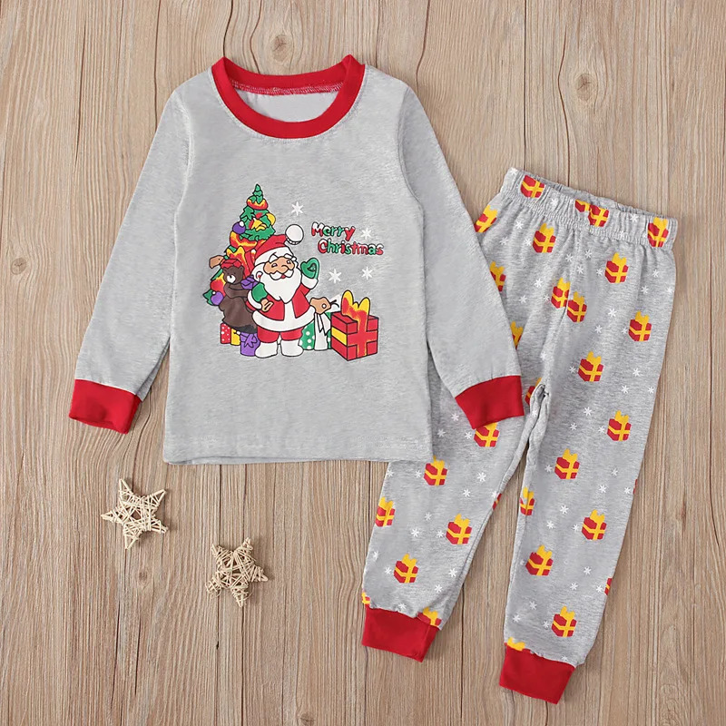 Baby Clothing For Girls - Gray Santa Claus Print Kids Pajamas