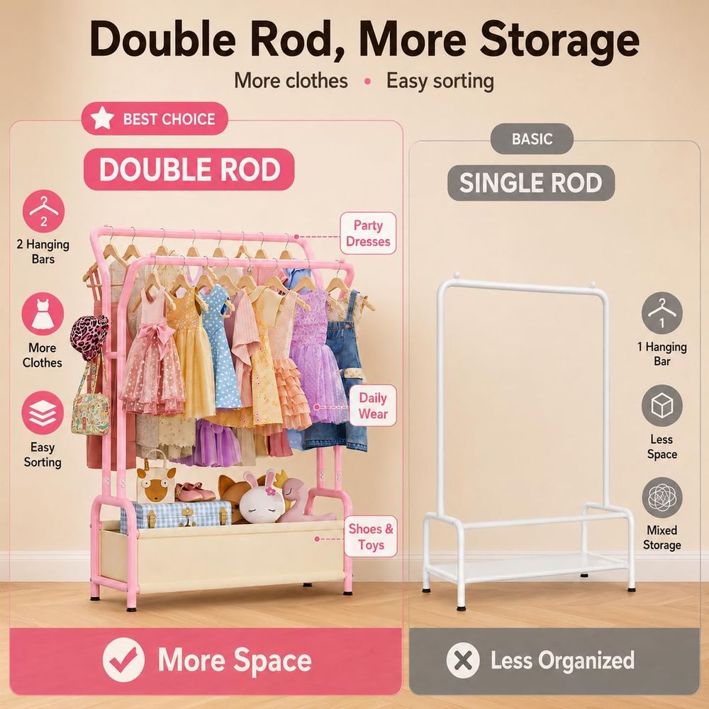 Kids Clothing Rack Double Hang - Baby Clothing Hanging Rack review and price